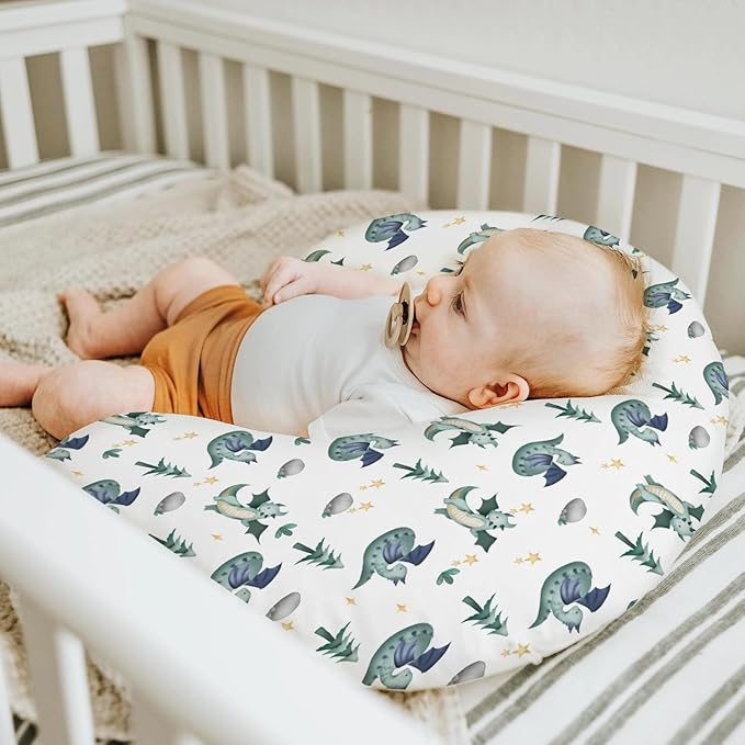 Fairytale Dragon Trees Stars Baby Nursing Pillow Covers for Boy Girl Cute Dragons Green Nursery Feeding Pillowcase for Breastfeeding Pillows Fantasy Animal Soft Stretchy Slipcover for Newborn Infant