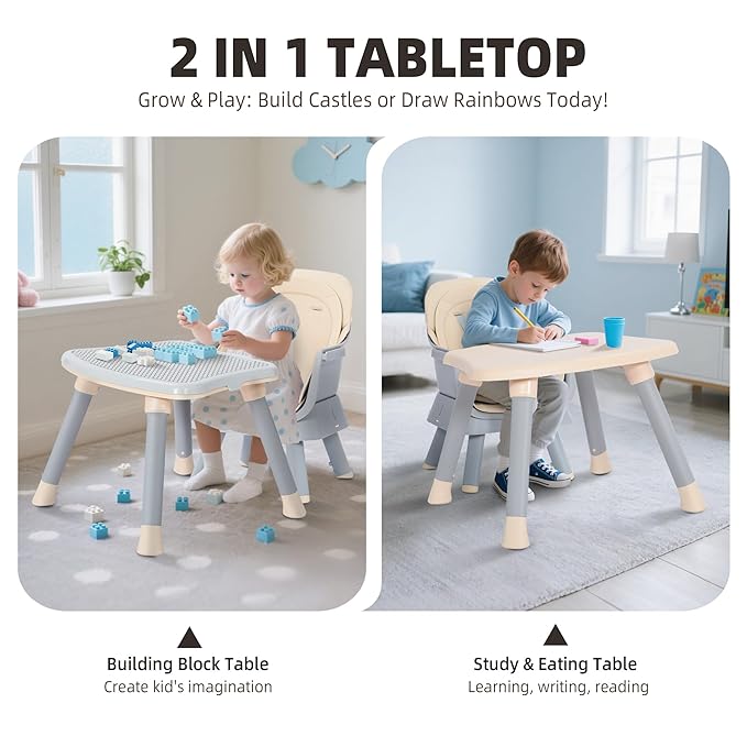 Baby High Chair, 8 in 1 Convertible Highchair, Booster Seat, Building Block/Activity Table, Stool, Feeding Chair with Dishwasher-Safe Tray, High Chairs for Babies and Toddlers (Coffee)