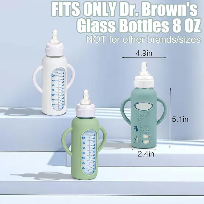 3 Pack Silicone Sleeves for Dr. Brown's Glass Bottles 8 OZ - Anti Breakage Baby Bottle Holder, Compatible with Dr. Brown's Glass Bottles for Babies with Handle (Other Products Cannot be adapted)