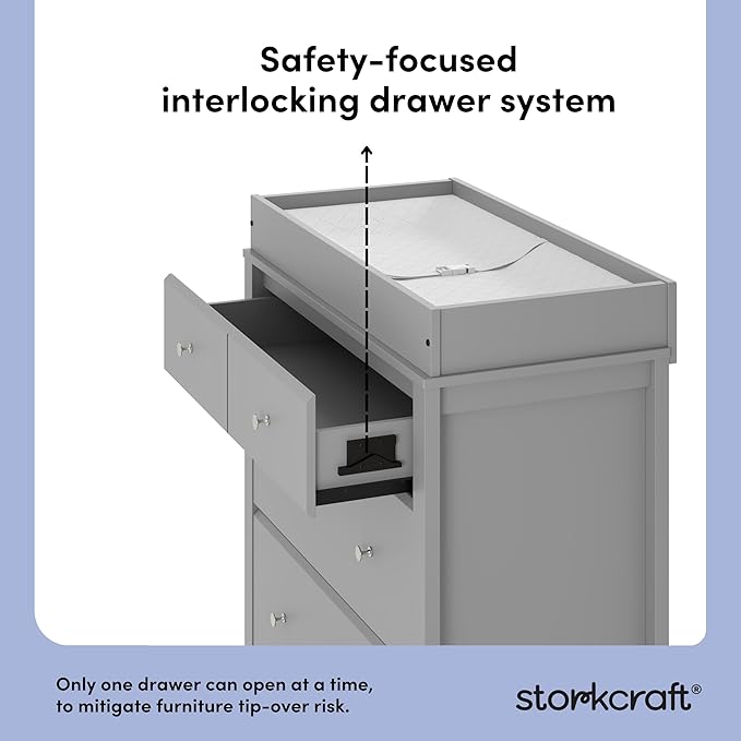 Storkcraft Horizon 3 Drawer Chest with Changing Topper (Pebble Gray) – GREENGUARD Gold Certified, Includes Removable Changing Table Topper, Chest of Drawers for Nursery & Kids Bedroom