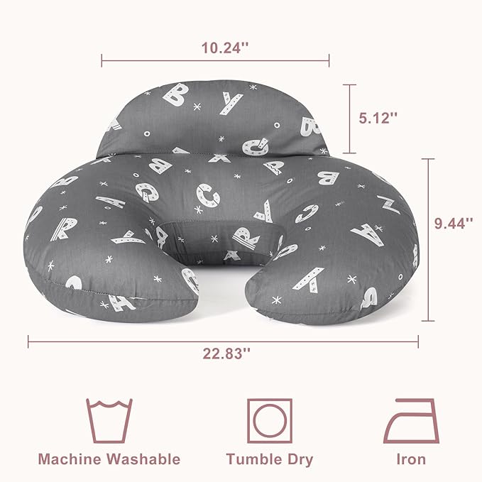 AMASKY Plus Size Breastfeeding Pillow for Ergonomic Comfort & Support, Easier Nursing, Fit, Removable Cover, Machine Washable, Letter Pattern(Grey), Pallet of Product