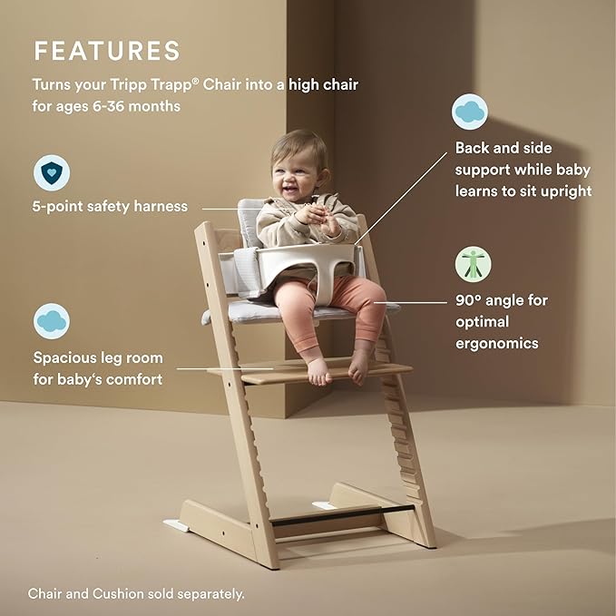 Stokke Tripp Trapp Baby Set 2, White - Ages 6-36 Months - Convert the Tripp Trapp Chair into a Comfortable High Chair - Includes Stokke Harness 2