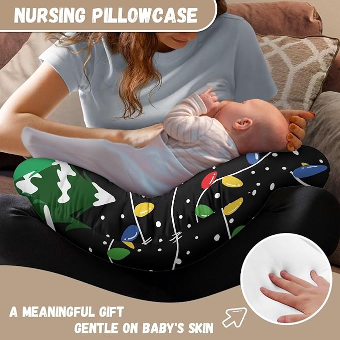 Christmas Tree Lights Nursing Pillow Covers, Nursing Pillow Slipcovers Breastfeeding Newborn Infant Feeding Cushion Cover Case