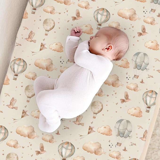 Hot Air Balloon Clouds Birds Baby Changing Pad Cover, Unisex Hot Air Balloon Nursery Diaper Changing Table Pad Mat Sheet for Boys Girls-16x32
