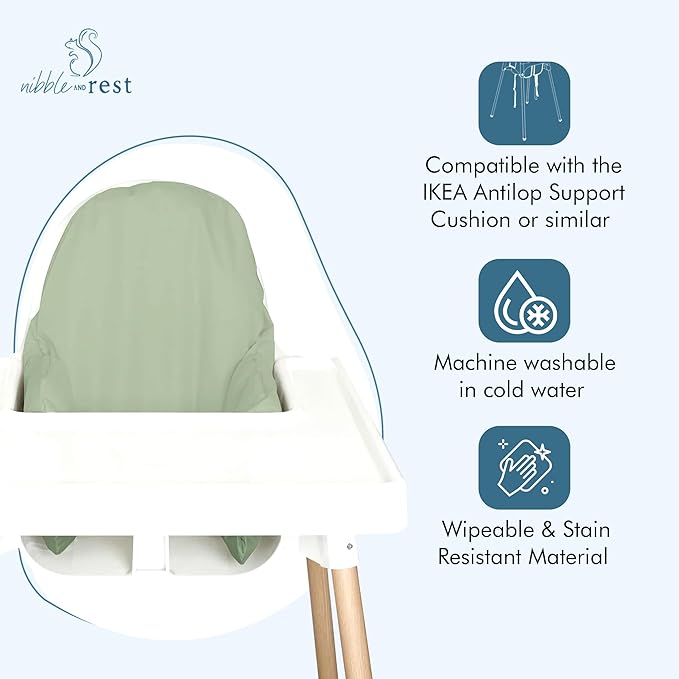 Nibble And Rest Highchair Cushion Cover for Inflatable Cushion, Compatible for IKEA Antilop Highchair, High Chair Accessories, Stain-Proof,Washable & Wipeable Cushion Cover (Cushion NOT Included(Sage)