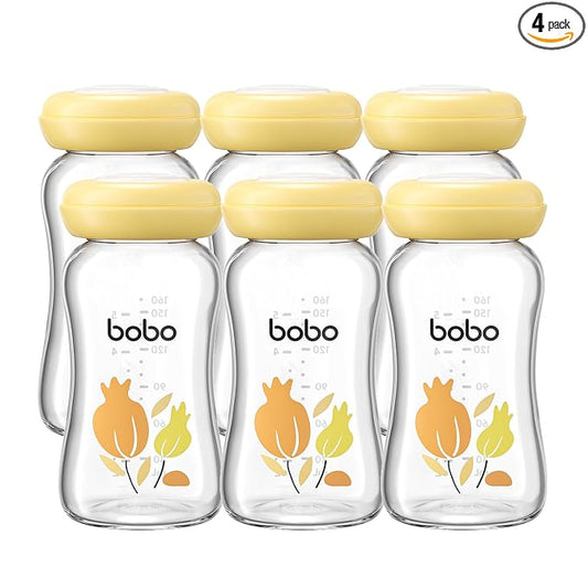 YOHKOH Glass Breast Milk Storage Bottles - 100% Leak-Proof, BPA-Free Breastmilk Storage Containers, Freezer & Dishwasher Safe, Ideal for Nursing Mothers (Yellow, 5.4oz (Pack of 6))