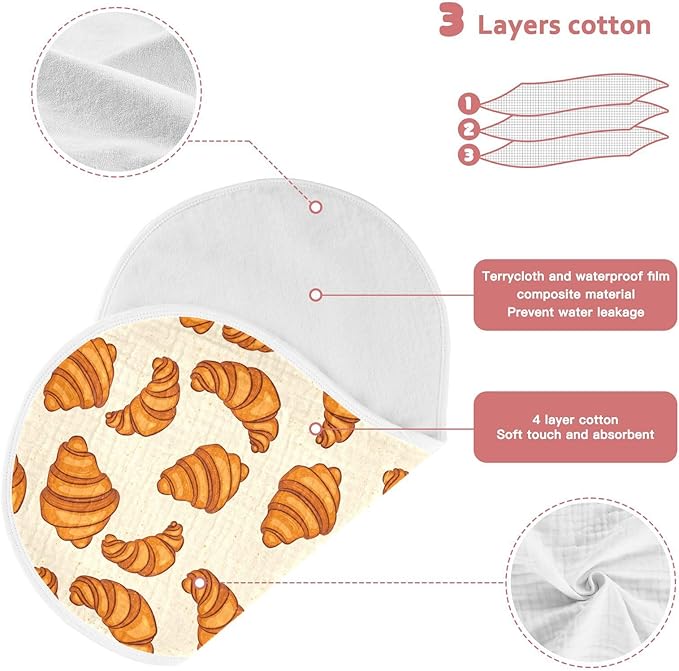 Muslin Burp Cloths for Baby Boys and Girls - 1-Pack Ultra Absorbent Croissants Muslin Washcloths, Newborn Towel, Milk Spit Up Rags, Burp Cloth Bib for Unisex, 22 x 11 Inch