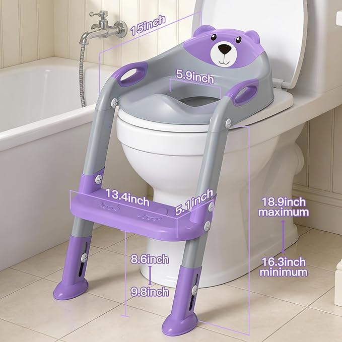 Potty Training Seat with Step Stool Ladder, Toddler Toilet Seat for Boys Girls, Adjustable 6 Heights Fits Round & Elongated Toilets, Anti-Slip Pads & Leak-Proof Guard