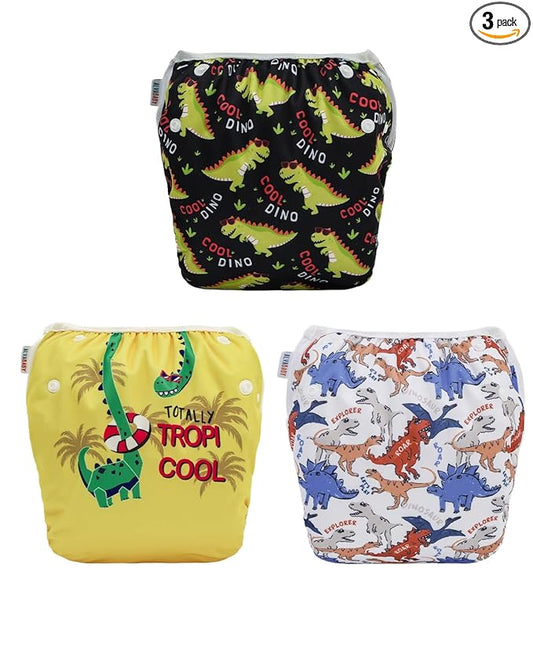 ALVABABY Large Cloth Swim Diaper 3pcs Baby/Toddler/Infant Snap Reusable Adjustable Swimming Diaper Baby Boy and Girl 3ZSWY61A