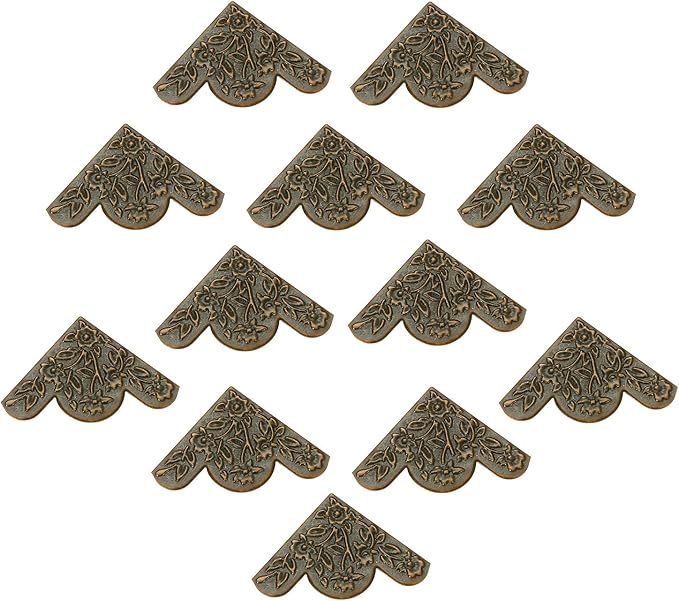 dophee 12Pcs Decorative Corner Protector, Jewelry Box Wooden Box Chest Furniture Guard Edge Cover, Metal Flower Carved No Holes, 1.69"x1.69"x0.2" - Red Copper