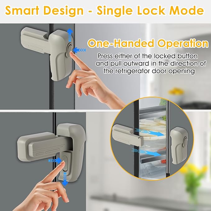 Fridge Lock for Kids(2-Pack) - Refrigerator Lock & Freezer Latch, Dual Mode, Child Proof, Bonus 2 Adhesive to Keep Freezer Door Closed - Keep Toddlers & Pets Safe(Gray)