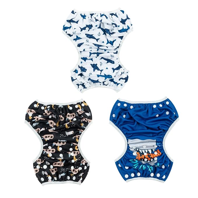 ALVABABY Large Swim Diapers Baby & Toddler Snap One Size Reusable Adjustable Baby Boy (Summer Vacation Large 3ZSWY16