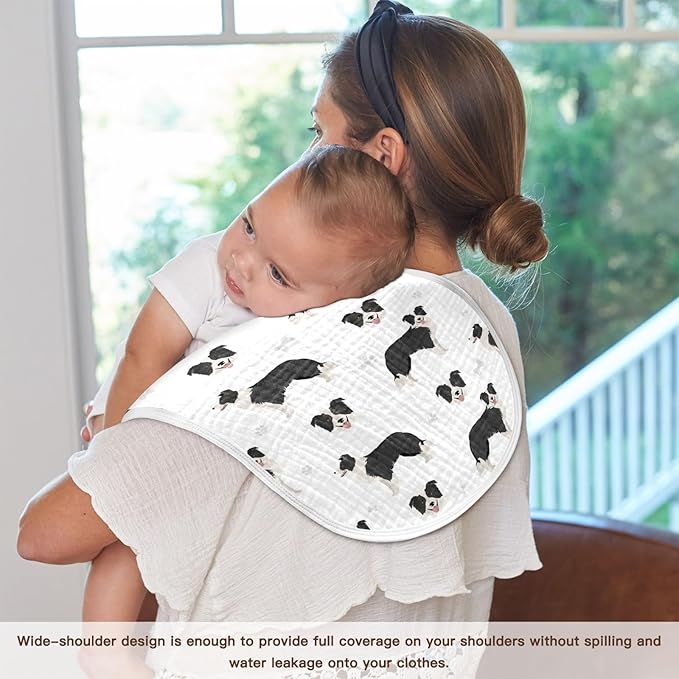 vvfelixl Baby Burp Cloths Border Collie Black Baby Newborn Cotton Burping Cloths Set Baby Washcloths 4 Pack