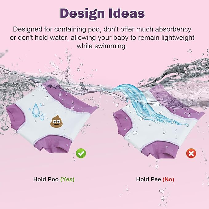 MOEMOE Baby Reusable Swim Diapers 3Pcs Comfortable Waterproof Baby Swim Diapers for Girls Swim Lesson 5T
