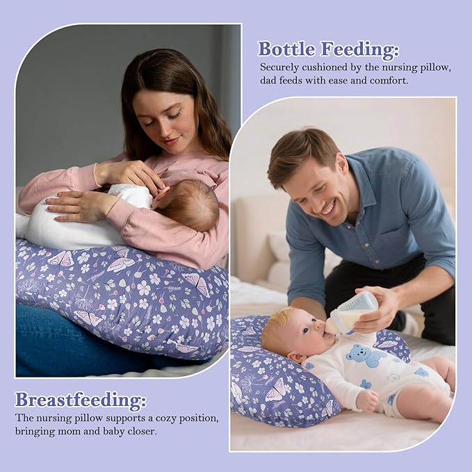 Nursing Pillow & Breastfeeding Pillow – Ergonomic C-Shape for Breastfeeding & Bottle Feeding, Standard Size Breathable with Washable Cover, Hypoallergenic,Tummy Time & Sitting Support (0-12Months)