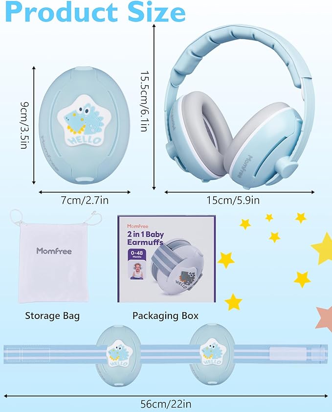 2 in 1 Baby Ear Muffs, Noise Reduction Earmuffs & Adjustable Headband for Baby, Hearing Protection Headphones
