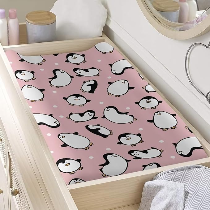 Penguin Changing Pad Cover Soft Waterproof Nursery Pad Change Cover Lightweight Cozy Stretchy Changing Table Cover for Boys Girls