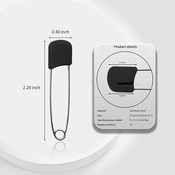 Lxnoap 10 pcs Cloth Diaper Pins Stainless Steel Traditional Safety Pin (Black)