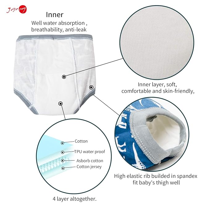 Joyo roy 4Pcs Potty Training Underwear for Boys 100% Cotton Soft Super Absorption Thick Padded Toilet Training Pants Comfortable Toddler Underwear Boys 2T Waterproof Pee Pants with Potty Sticker Chart