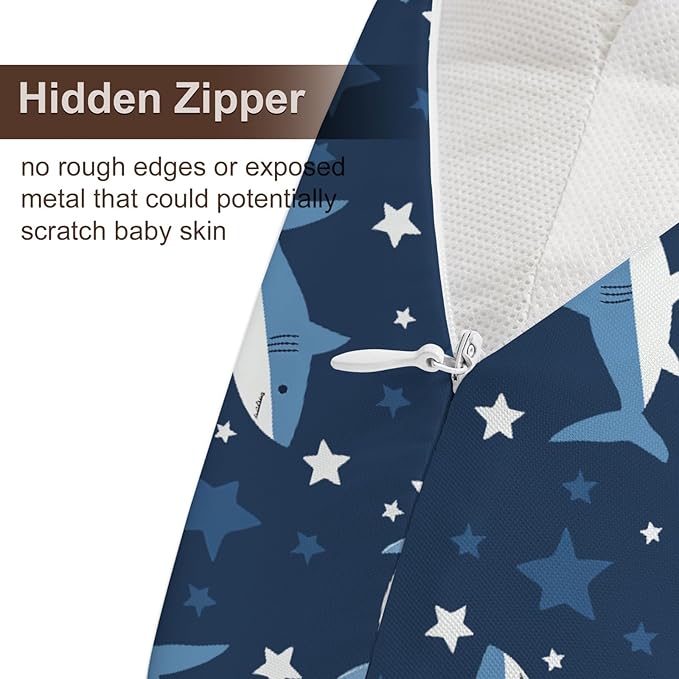 Cartoon Ocean Animals Sharks Stars Pattern Nursing Pillow Cover, Unisex Removable Breastfeeding Pillowcase Slipcover for Baby Girls Boys Newborns Toddlers, Cover Only