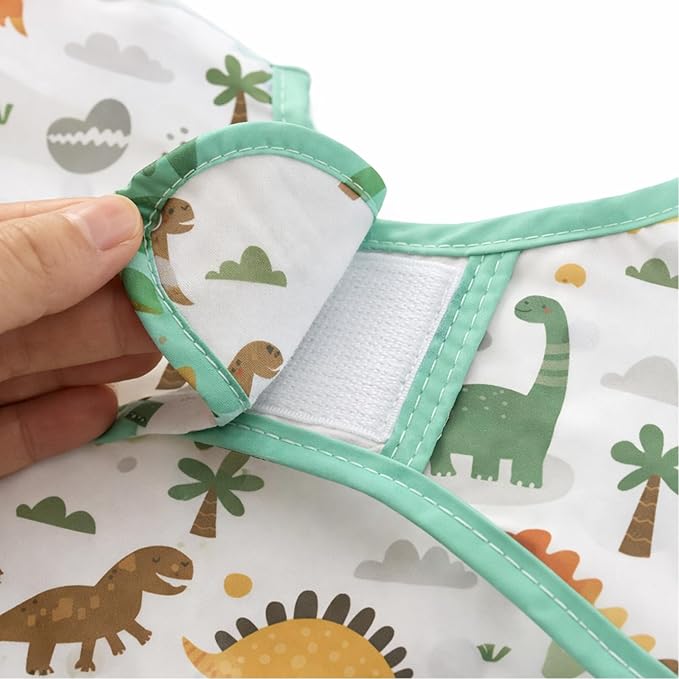 PandaEar 3 Pack Baby Long Sleeve Bibs, Waterproof Toddler Smock for Eating & Arts, Sleeved Bib with Elastic Cuffs & Pocket, Fits 6-36 Months (Whale/Dinosaur)