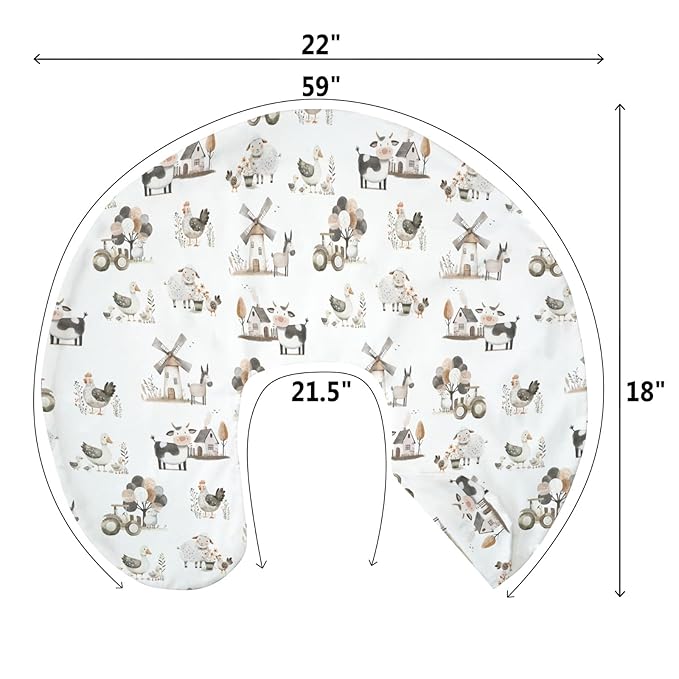 Boho Farm Animals Baby Nursing Pillow Covers for Boy Girl Lamb Cow Chicken Duck Tractor Tree Nursery Slipcovers for Breastfeeding Pillows Spring Farm Life Soft Stretchy Cover for Newborn Infant