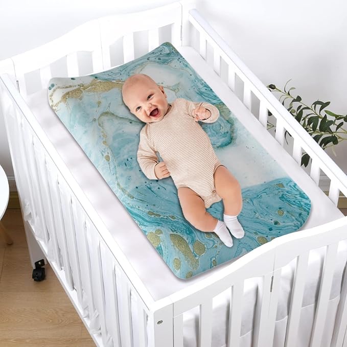 Premium Stretchy Changing Pad Covers Cyan Marbling Comfort Soft All-Season Changing Pad Cover