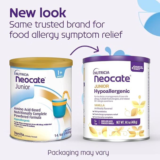 Neocate Junior - 1+ years - Hypoallergenic Toddler Formula for Food Allergy Relief - Nutritionally Complete Dairy Free Formula - Vanilla, 14.1 oz (4-Pack)