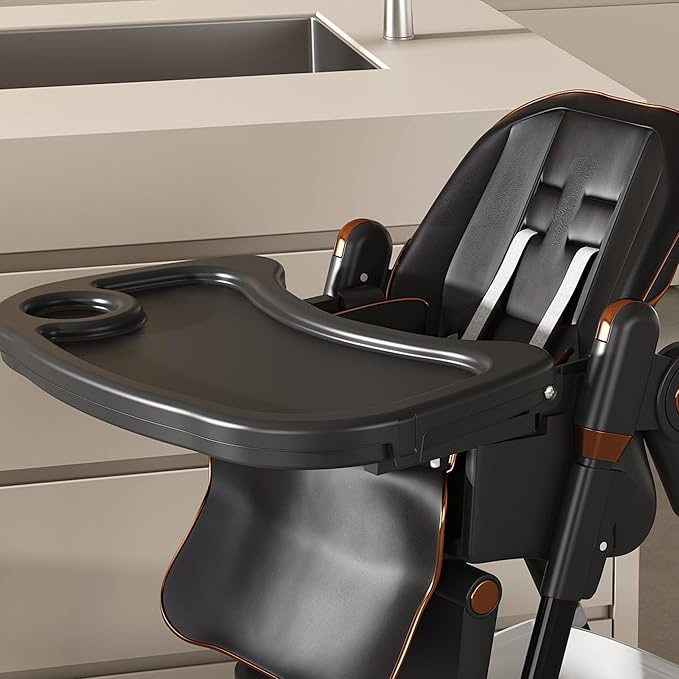 Black Convertible Height Toddler High Chair with Lockable Wheels, Portable Foldable Baby Feeding Seat with Tray, Adjustable Highchair Easy Clean for Babies and Toddlers Ages 0-6 Years