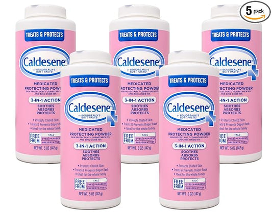 Caldesene Medicated Protecting Powder with Zinc Oxide & Cornstarch-Talc Free, 5 Ounce (5 Pack)