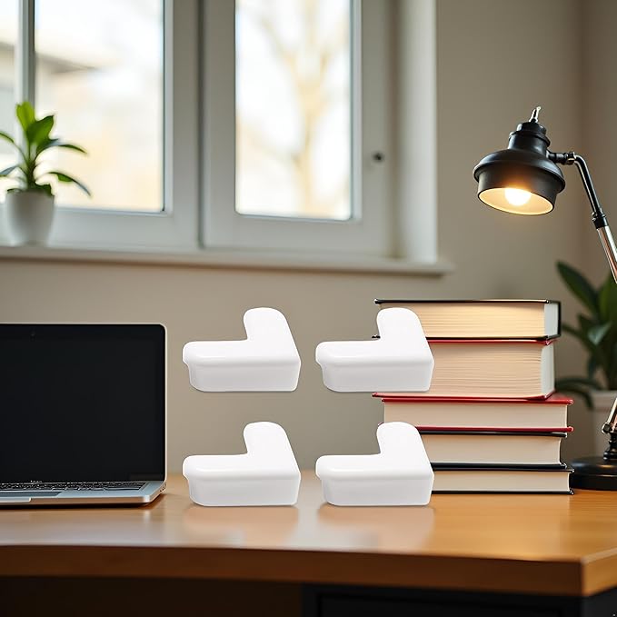 4Pcs White PVC Desk Edge Bumpers Adhesive Furniture Corner Protectors Protector Kit Anti-Collision Edge Safety Bumpers Baby Proof Soft Self-Adhesive Table Sharp Edges Safety Guard