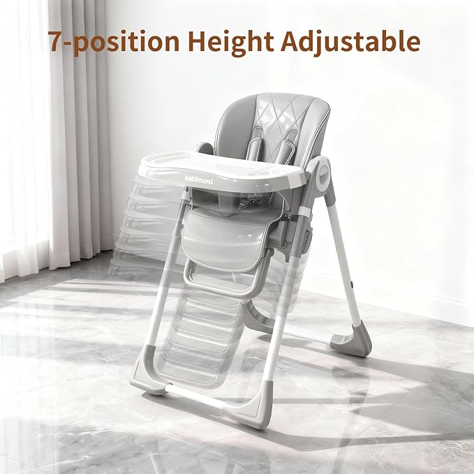 babimoni 4 in 1 High Chairs for Babies and Toddlers, Convertible Foldable Baby High Chairs, Feeding and Eating Seat Highchair with 4 Levels of Recline and 7 Levels of Height Adjustment, Gray