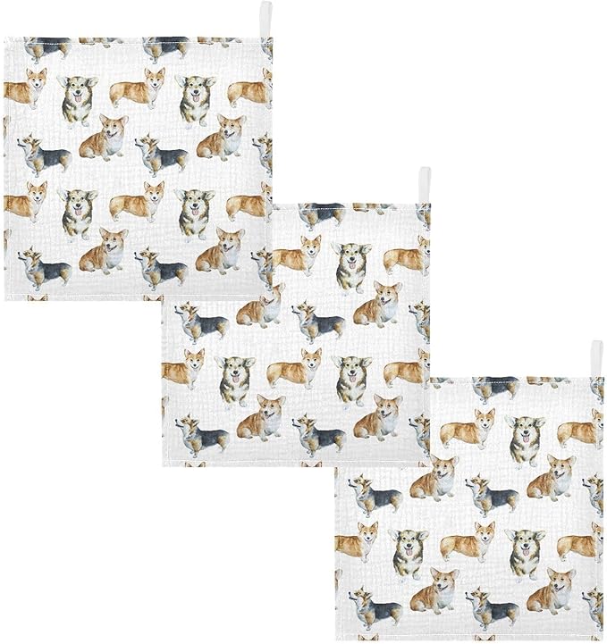 vvfelixl Baby Cotton Washcloths Realistic Corgi Infants Bath Towel for Unisex Face Towels for Newborn, Natural Baby Wipes Delicate Skin, 11.8 X 11.8 inch, one sizex3