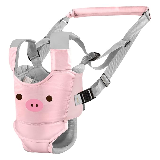 Baby Walking Harness Handheld Baby Walker Assistant Belt Adjustable Toddler Infant Walker Harnesses Standing Up Walking Learning Helper with Detachable Crotch for 9-24 Month (Pink Pig)