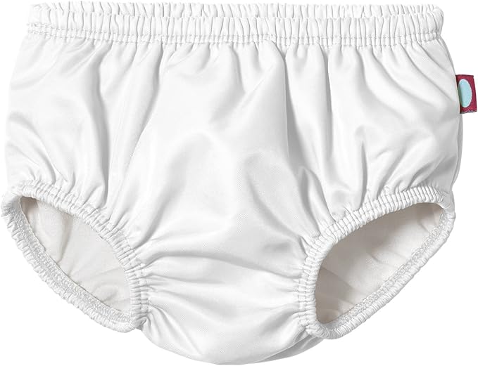 Made in USA Baby Girls Ruffle Swim Diaper Cover Reusable LeakProof for Swimming Pool Lessons Beach, White, 3-6 mons.