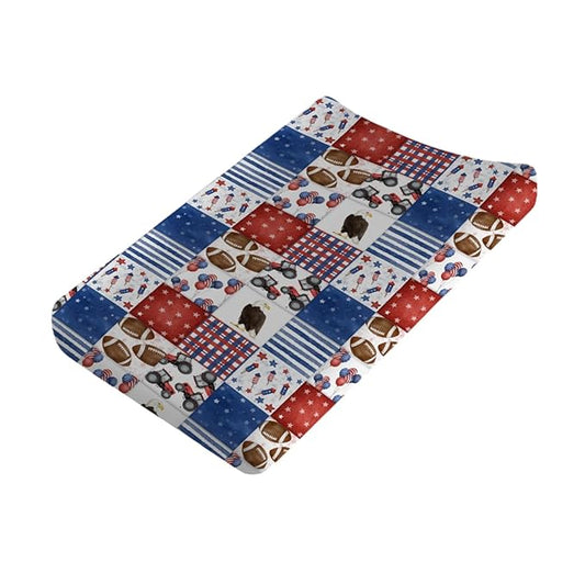 American Flag Eagle Football Plaid Baby Changing Pad Covers for Boy & Girl 32''x16'' Independence Day Stars Stripes Fitted Diaper Changing Table Sheets Soft Breathable Nursery Baby Change Table Mats