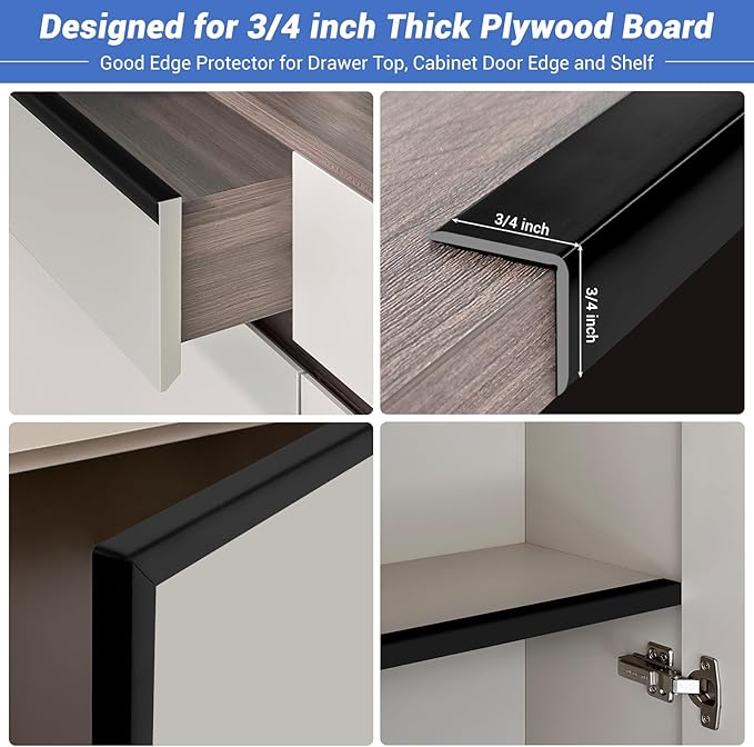 Wall Corner Protector, Peel and Stick Wall Corner Trim, Flexible Rubber Molding Wall Corner Guard, L Shaped Self Adhesive Edge Protector Moulding Trim for Wall Edge Ceiling, Black, 3/4in,10Ft