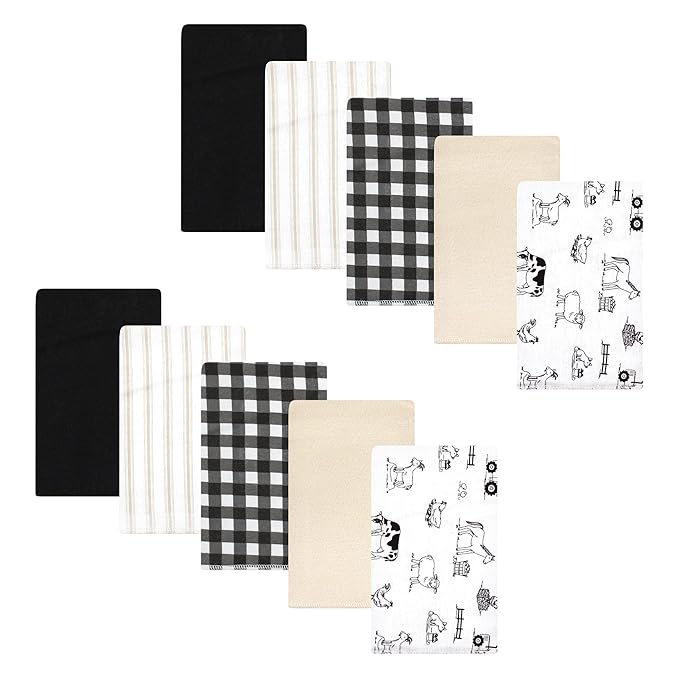 Hudson Baby Unisex Baby Cotton Flannel Burp Cloths, Neutral Farm, One Size