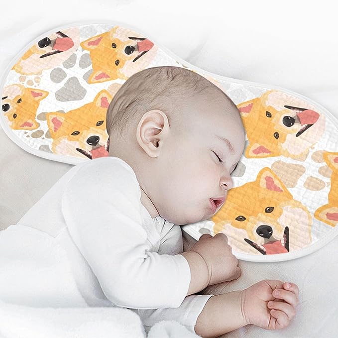 Muslin Burp Cloths for Baby Boys and Girls - 2-Pack Ultra Absorbent Shiba Inu Dog Muslin Washcloths, Newborn Towel, Milk Spit Up Rags, Burp Cloth Bibs for Unisex, 22 x 11 Inch