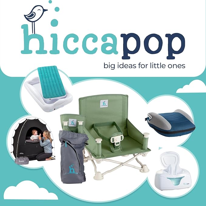 Hiccapop OmniBoost Travel Booster Seat with Tray for Baby | Folding Portable Baby Booster Seat for Dining Table, Camping, Beach, Grandma’s | Tip-Free Design Straps to Kitchen Chairs - Booster Chair