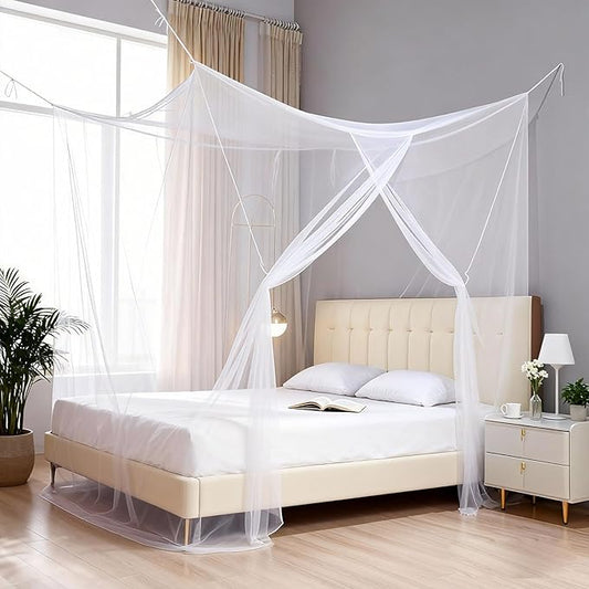 Mosquito Net for Bed - 4 Corner Bed Canopy with Fine Mesh Protection, Full Size Bed, Easy Assembly Bug Net for Indoor/Outdoor Use, Camping & Travel
