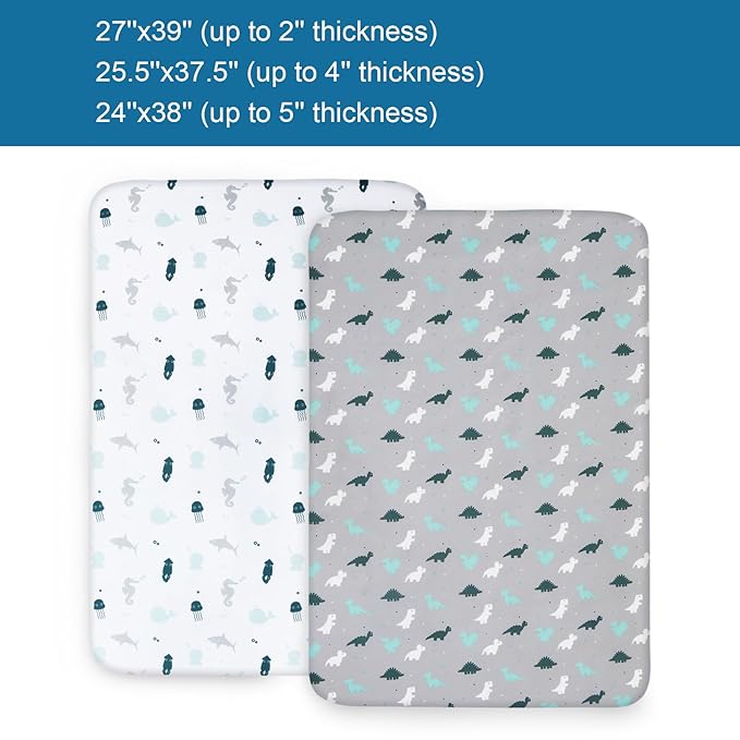 SPRINGSPIRIT Pack and Play Sheets, Pack n Play Sheets Ultra Soft, Mini Crib Sheets 2 Pack, Pack n Play Mattresses Sheets Compatible with Graco Pack n Play, Soft and Breathable, Grey
