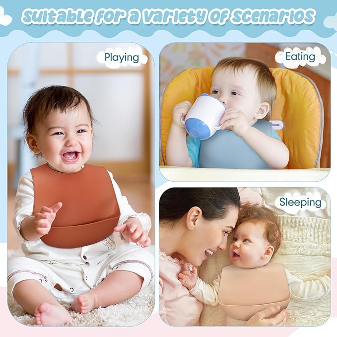 Mepase Silicone Bibs for Babies Waterproof Silicone Bibs Soft Adjustable Baby Feeding Unisex Kid Eating Supplies