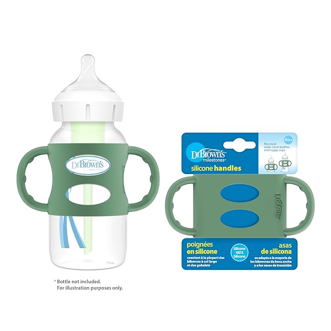 Dr. Brown’s Milestones 100% Silicone Baby Bottle Handles, Wide-Neck, Green, 1-Pack