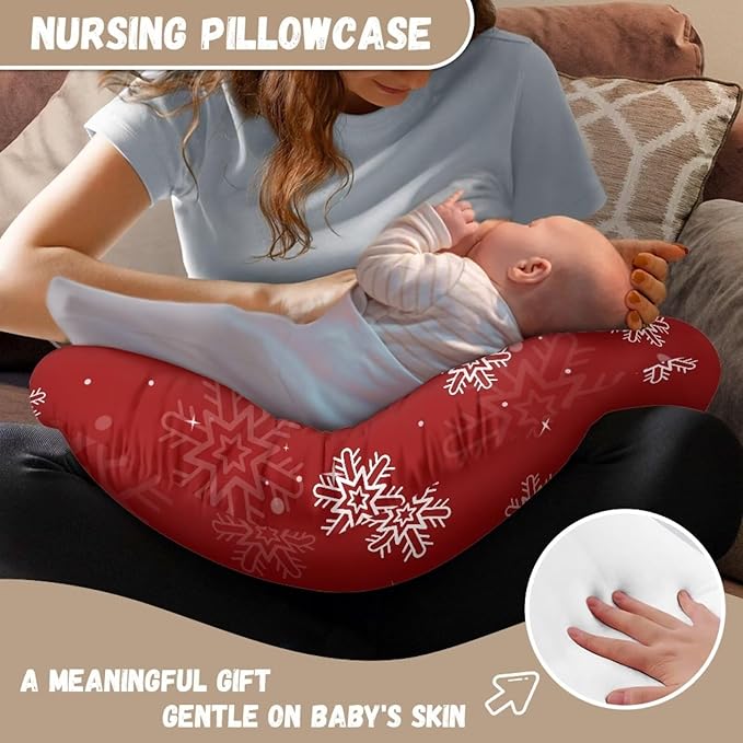 Snowflake Stripes Red Breastfeeding Pillow Slipcover for Baby Breastfeeding Slipcover Infant Newborn Nursery Bottle Pillowcase Easy to Clean Xmas Decor