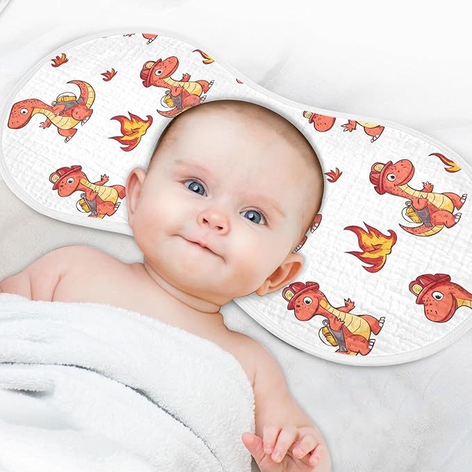 vvfelixl Muslin Burp Cloths Firefighter Dinosaur Baby Washcloths for Baby Girl Boys 2 Pack
