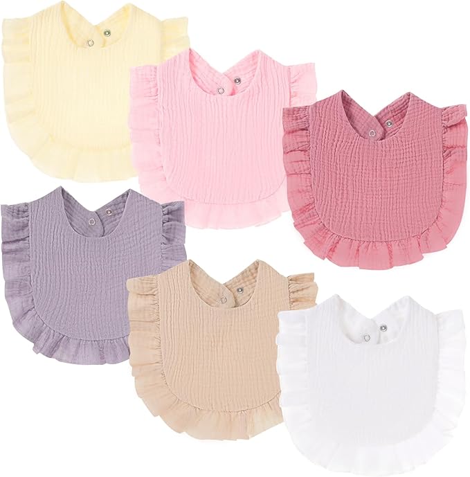Oiomniv Muslin Baby Bibs, 6-Pack Bandana Drool Bibs Soft Cotton Adjustable Unisex Newborn, Toddler for Drooling Teething