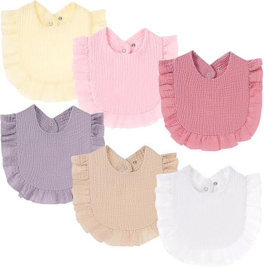 Oiomniv Muslin Baby Bibs, 6-Pack Bandana Drool Bibs Soft Cotton Adjustable Unisex Newborn, Toddler for Drooling Teething