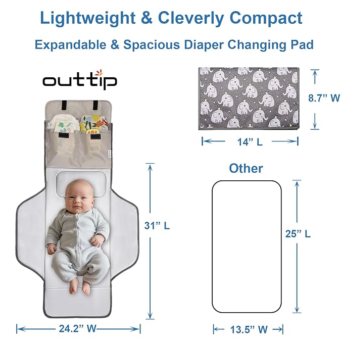 31" X 24.2" Extra Long Large Lightweight Toddler Diaper Changing Pad Travel, Cute Design 1-36 Month Infant Foldable Baby Changing Mat Wipeable, Changing Pad Portable for Station, Car, Stroller