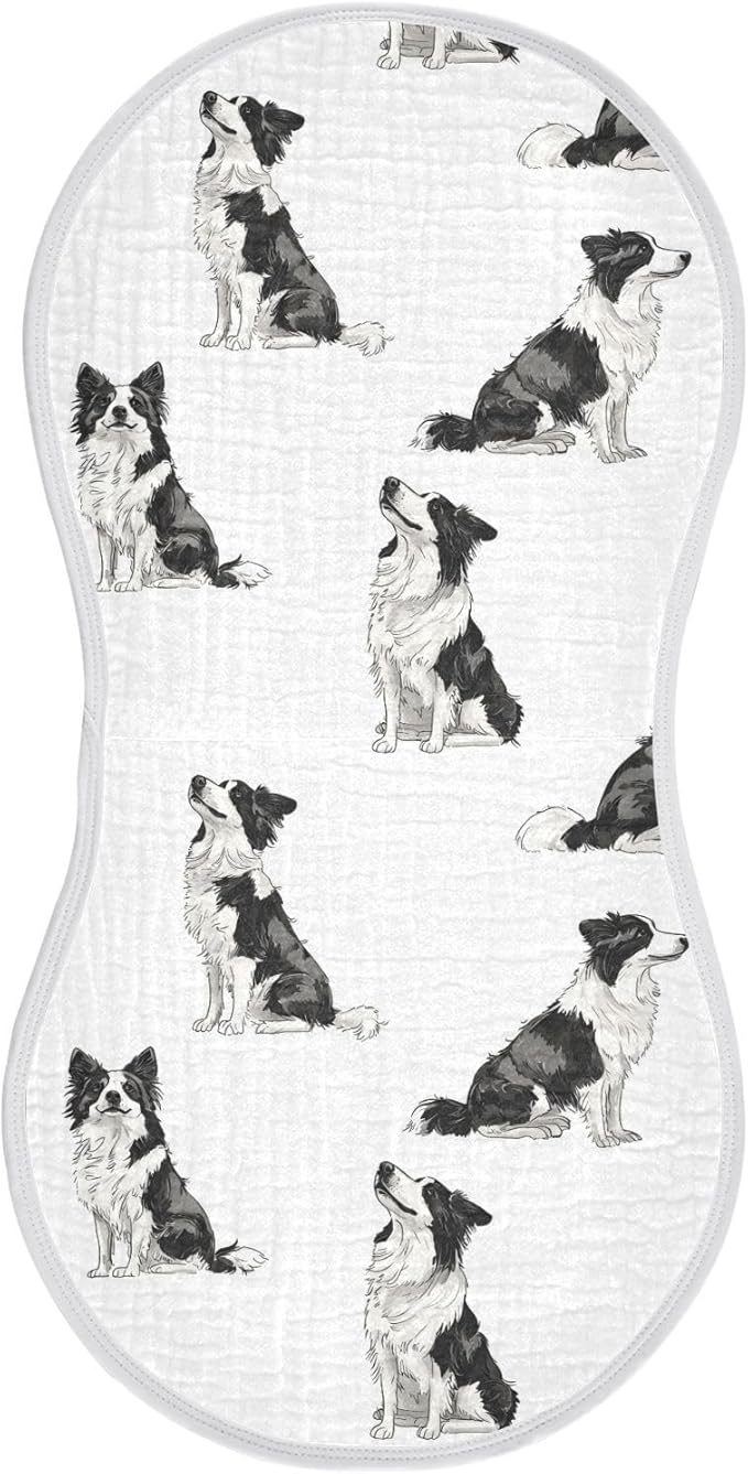 vvfelixl Baby Burp Cloths Cool Border Collie Baby Newborn Cotton Burping Cloths Set Babys Washcloths 4 Pack